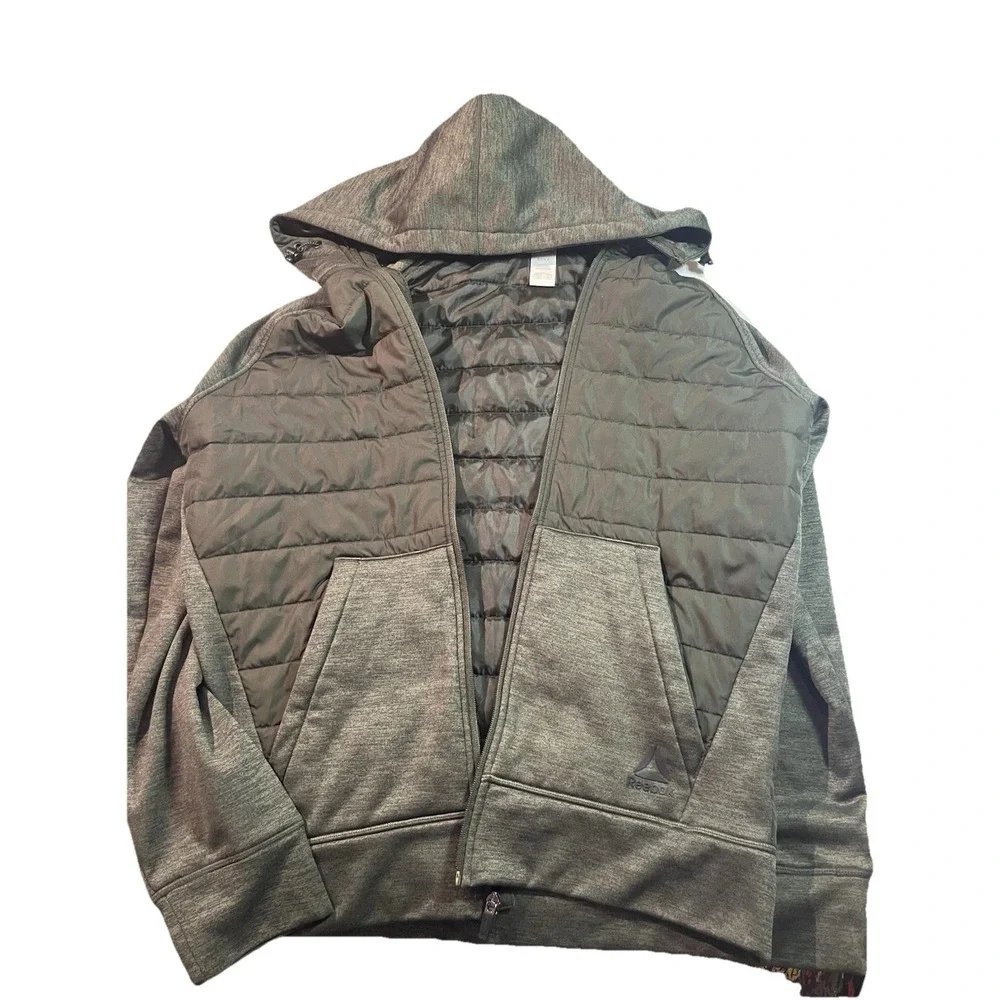 Men's Reebok Puffer Jacket Outwear Hoodie Wind Water Resistant Dark Green Size S